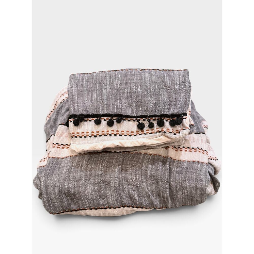 URBAN OUTFITTERS Betty Yarn-Dye Striped Pom Pom Duvet Cover Set Full EUC - Picture 5 of 6